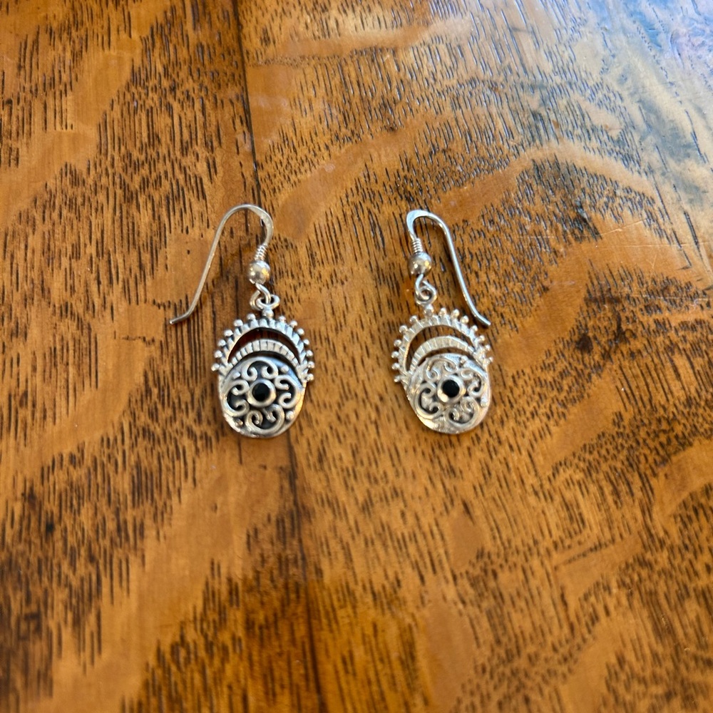Authentic 925 sterling silver black onyx earrings